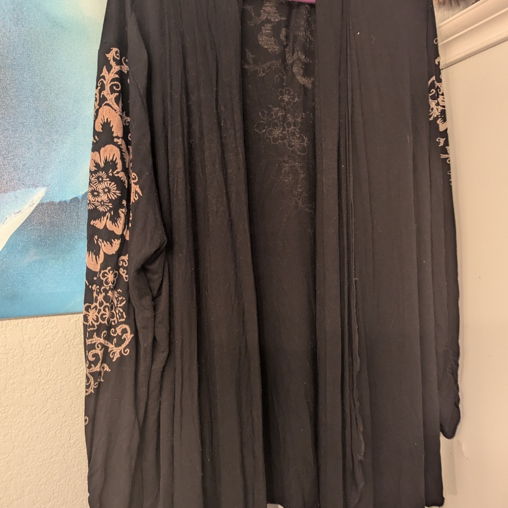 🌿🖤Women's Plus 1X Style & Co. Black Floral Blouse, Open From~beautiful 🖤🌿